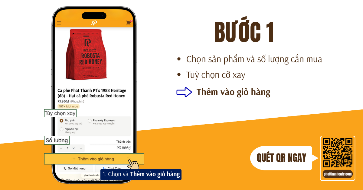 Hướng dẫn 3 bước mua hàng trên website Phát Thành Coffee